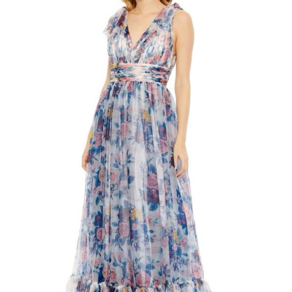 Floral Tie A Line Gown